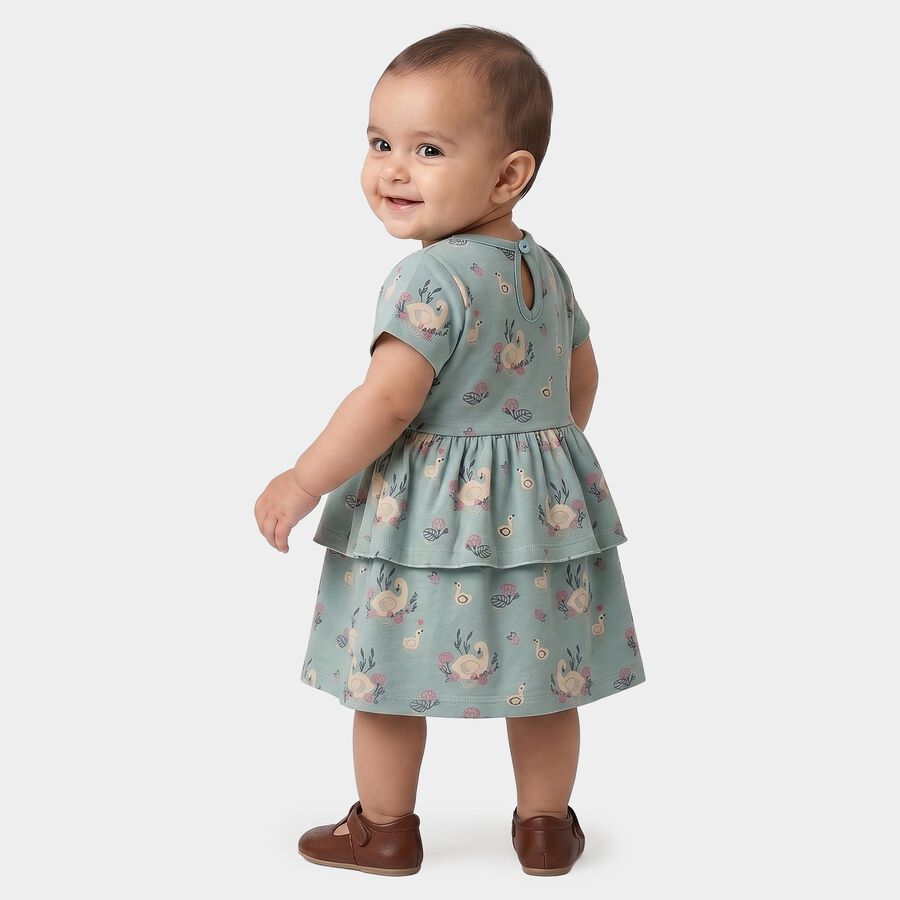 Infants' Mint Green Tiered Graphic Printed Frock, हल्का हरा, large