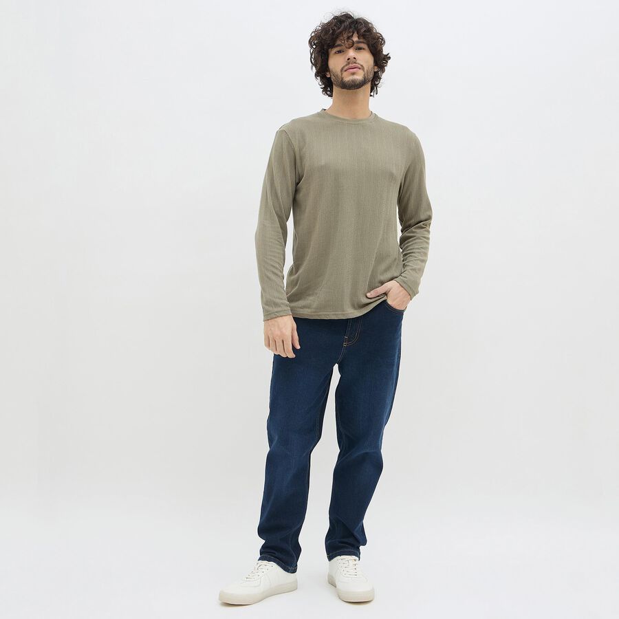 Men's Muted Olive Crew Neck Casual T-Shirt, Olive, large image number null