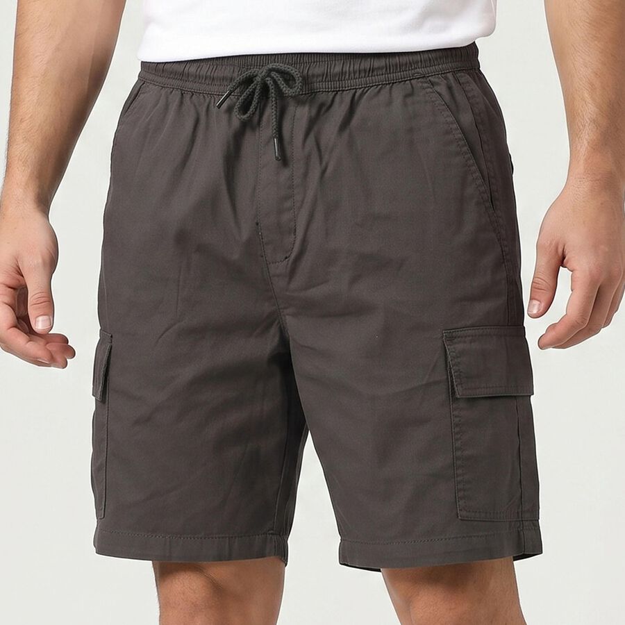 Men's Dark Grey Regular Fit Cargo Bermuda Shorts, Dark Grey, large