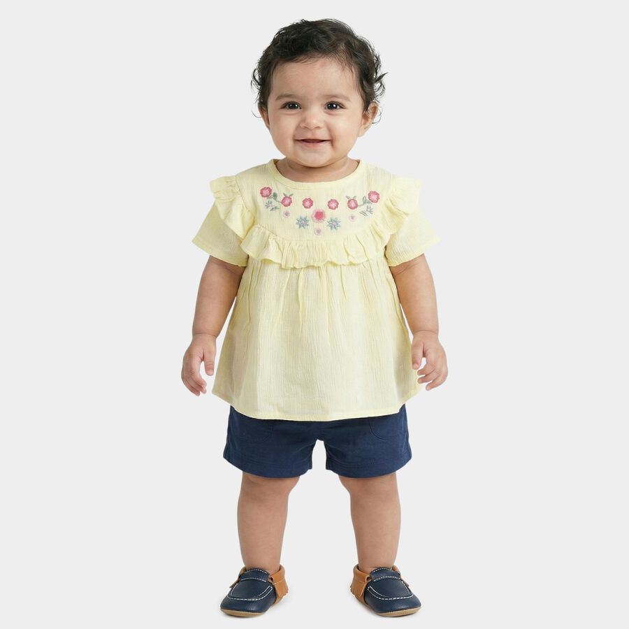 Infants Yellow Round Neck Casual Top, Yellow, large
