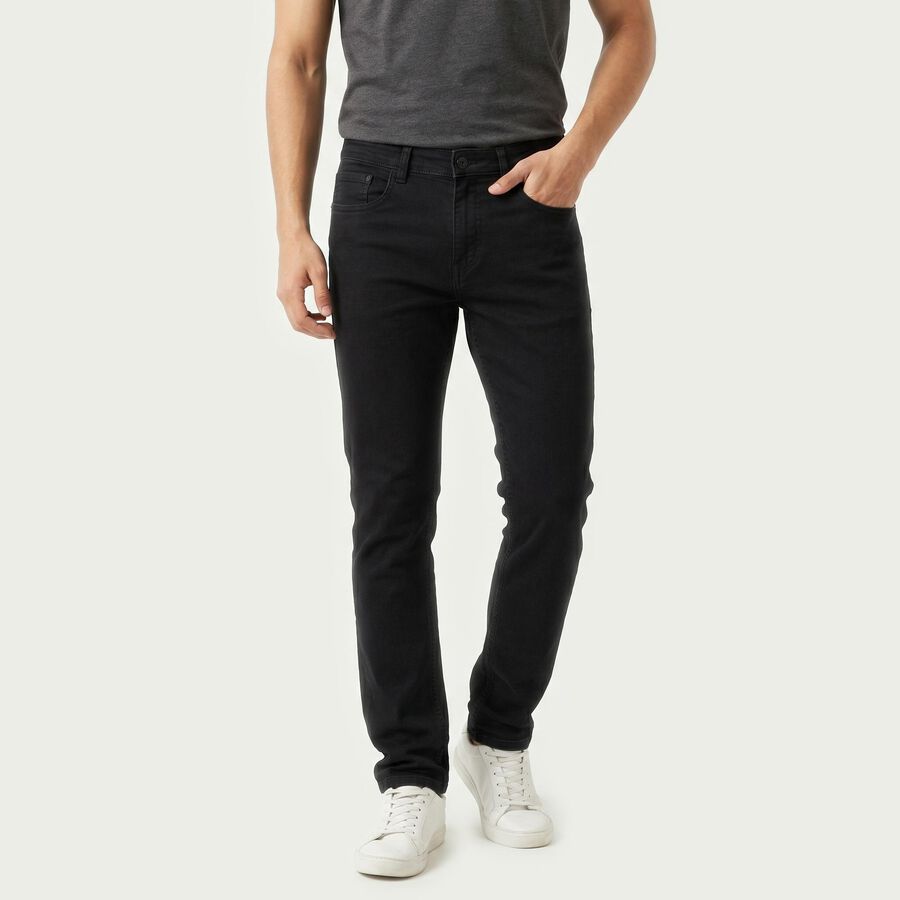 Men's Dark Grey Slim Fit Solid Jeans, Dark Grey, large