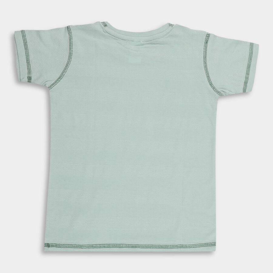 Boys Mint Green Cotton Crew Neck Graphic T-Shirt, एक्वा, large