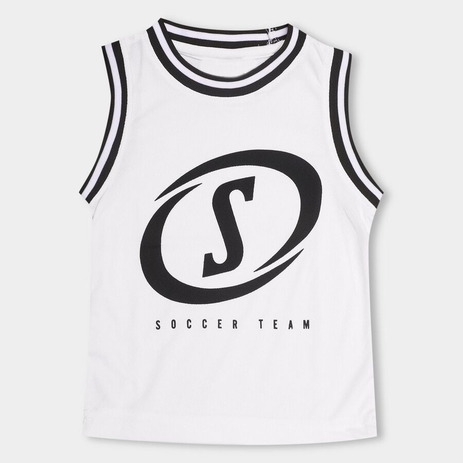 Boys' White Round Neck Sleeveless T-Shirt, White, large