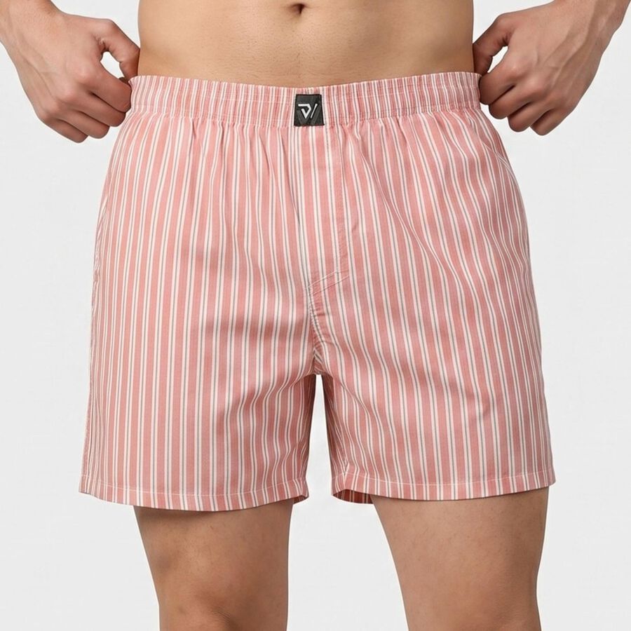 Men's Pink Relaxed Fit Striped Boxer Shorts, हल्का गुलाबी, large