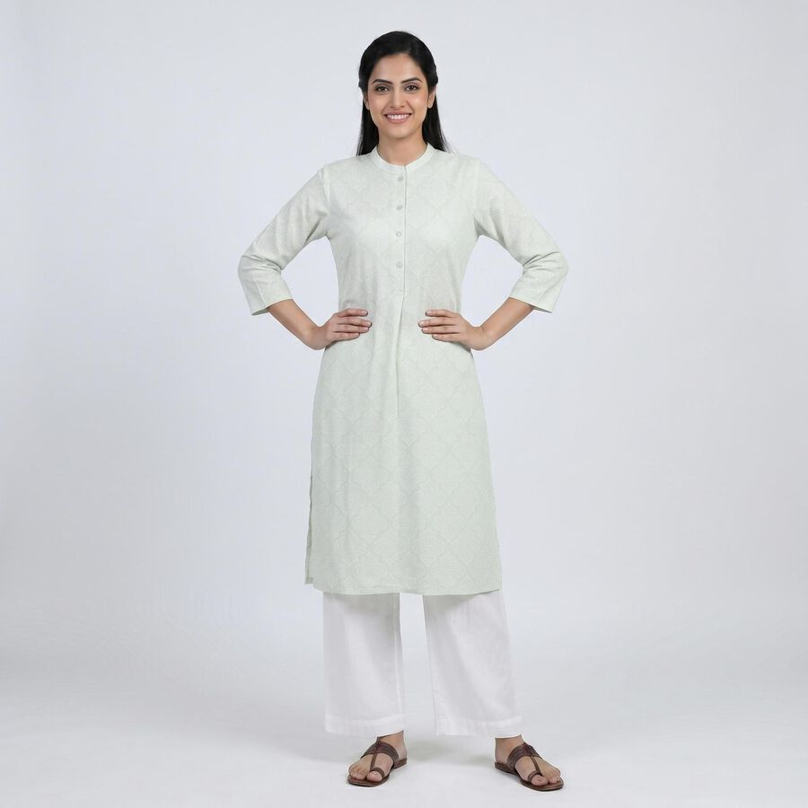 Women's Light Green Cotton Kurta, हल्का हरा, large