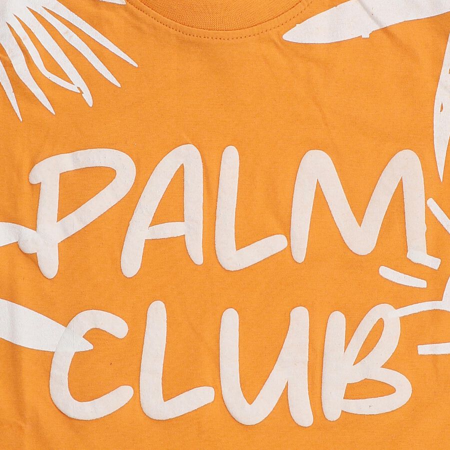 Boys Bright Orange Cotton Round Neck Casual T-Shirt, Orange, large image number null