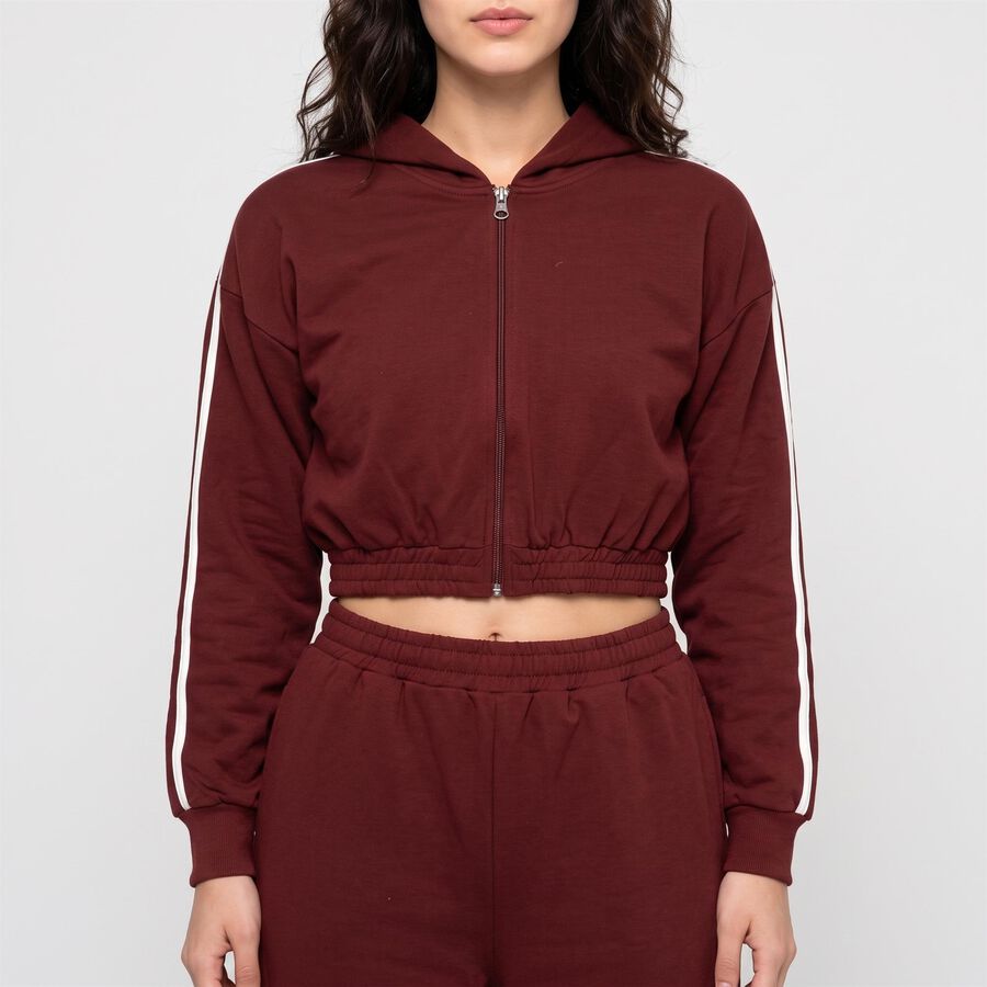 Women Maroon Hooded Track suit, वाइन, large
