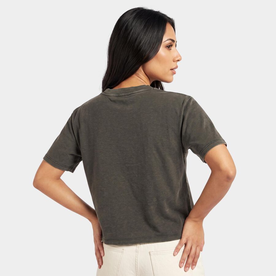 Women's Olive Green Round Neck Regular T-Shirt, ओलिव, large