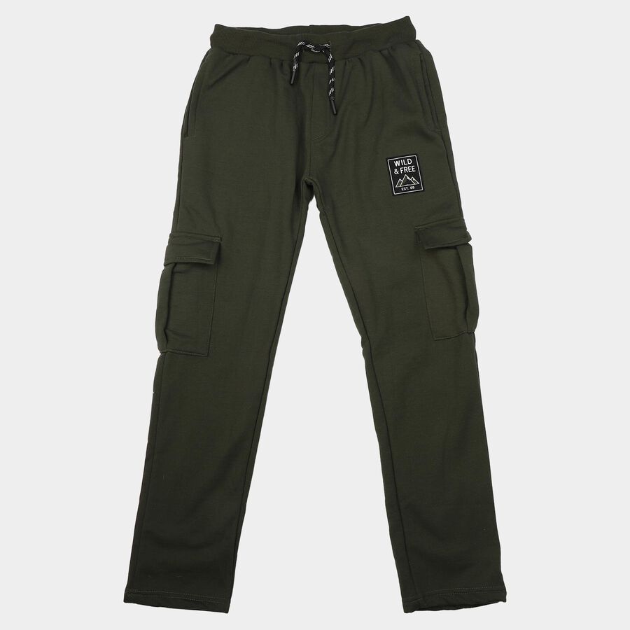 Boys' Olive Green Regular Fit Cargo Winter Pyjama, ओलिव, large