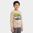 Boys' Beige Crew Neck Graphic Print Sweatshirt, Beige, small