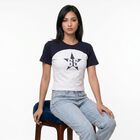 Women's Blue Cotton Round Neck Regular T-Shirt, नेवी ब्लू, small