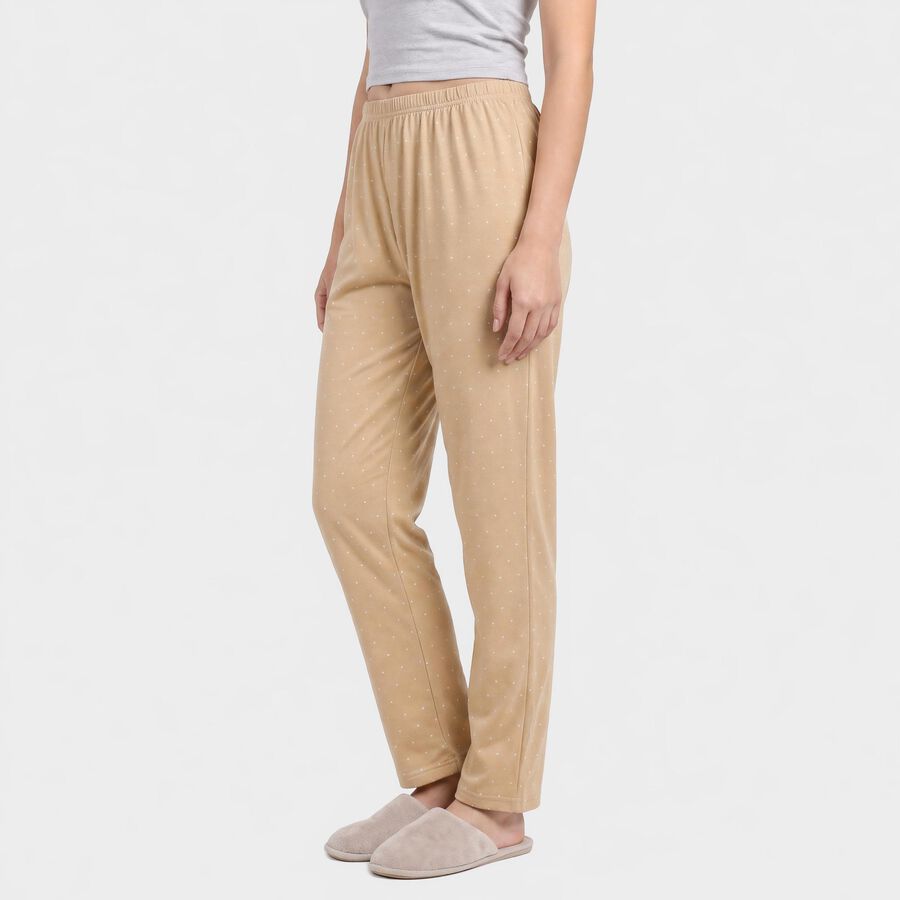 Women's Beige Straight Fit Polka Dot Pyjama, Beige, large