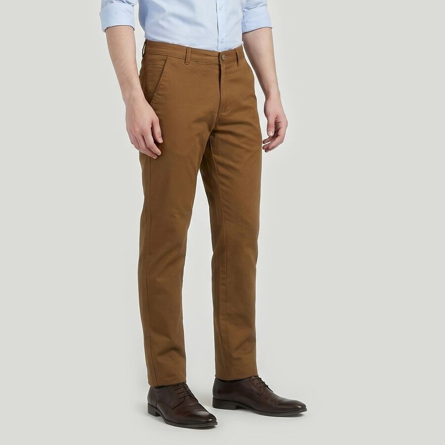 Men's Khaki Slim Fit Flat-Front Trousers, खाकी, large
