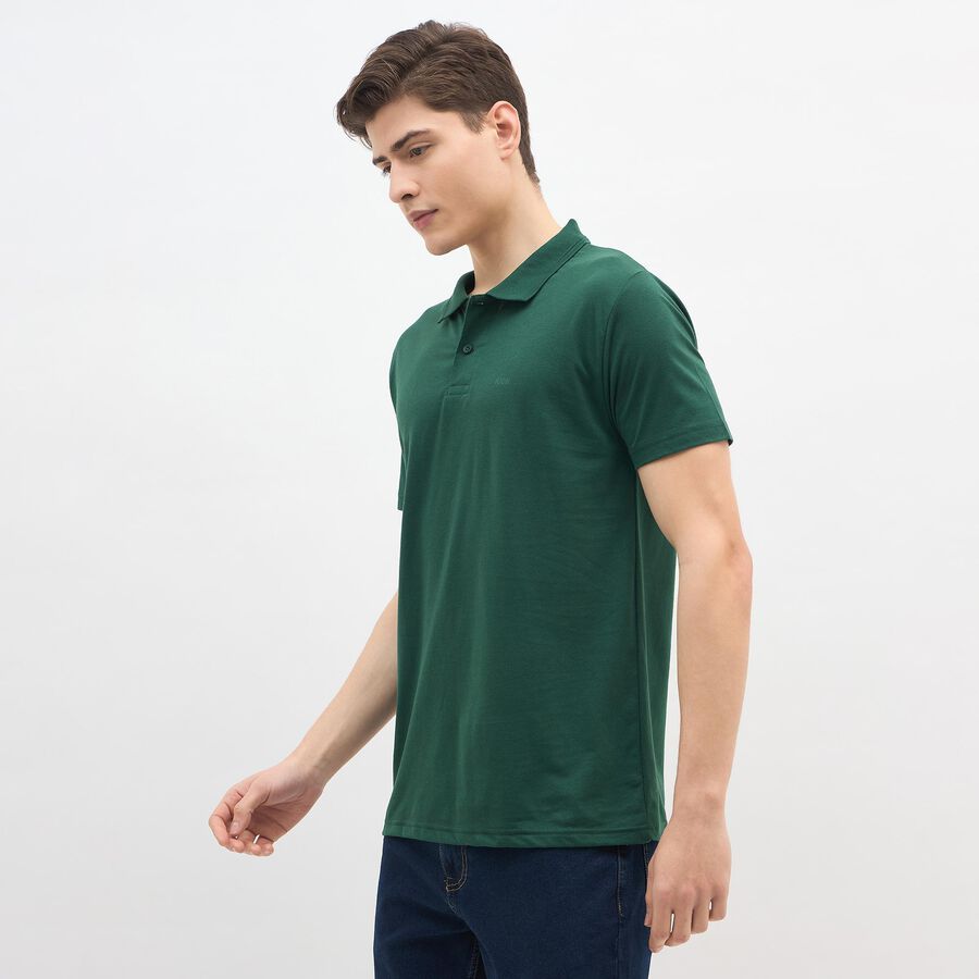 Men's Dark Green Polo Neck Casual T-Shirt, Dark Green, large