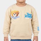 Boys' Beige Round Neck Graphic Pullover Sweatshirt, गहरा पीला, small