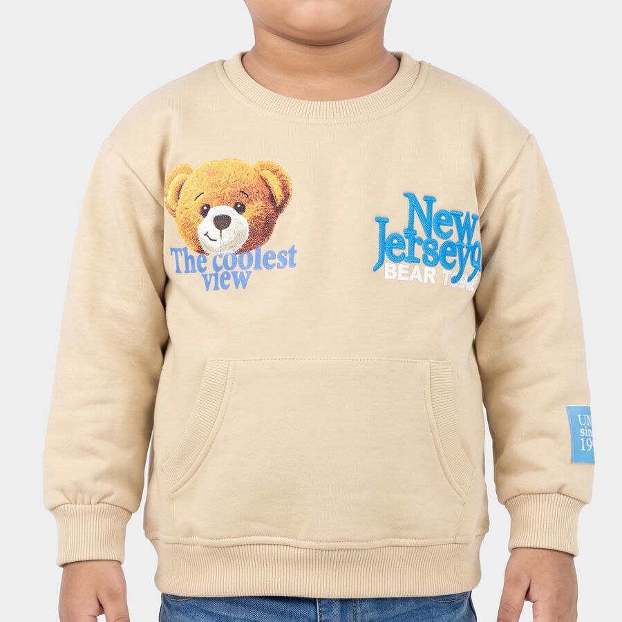 Boys' Beige Round Neck Graphic Pullover Sweatshirt, गहरा पीला, large