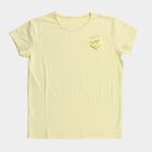 Girls Light Yellow Round Neck Casual T-Shirt, Yellow, small image number null
