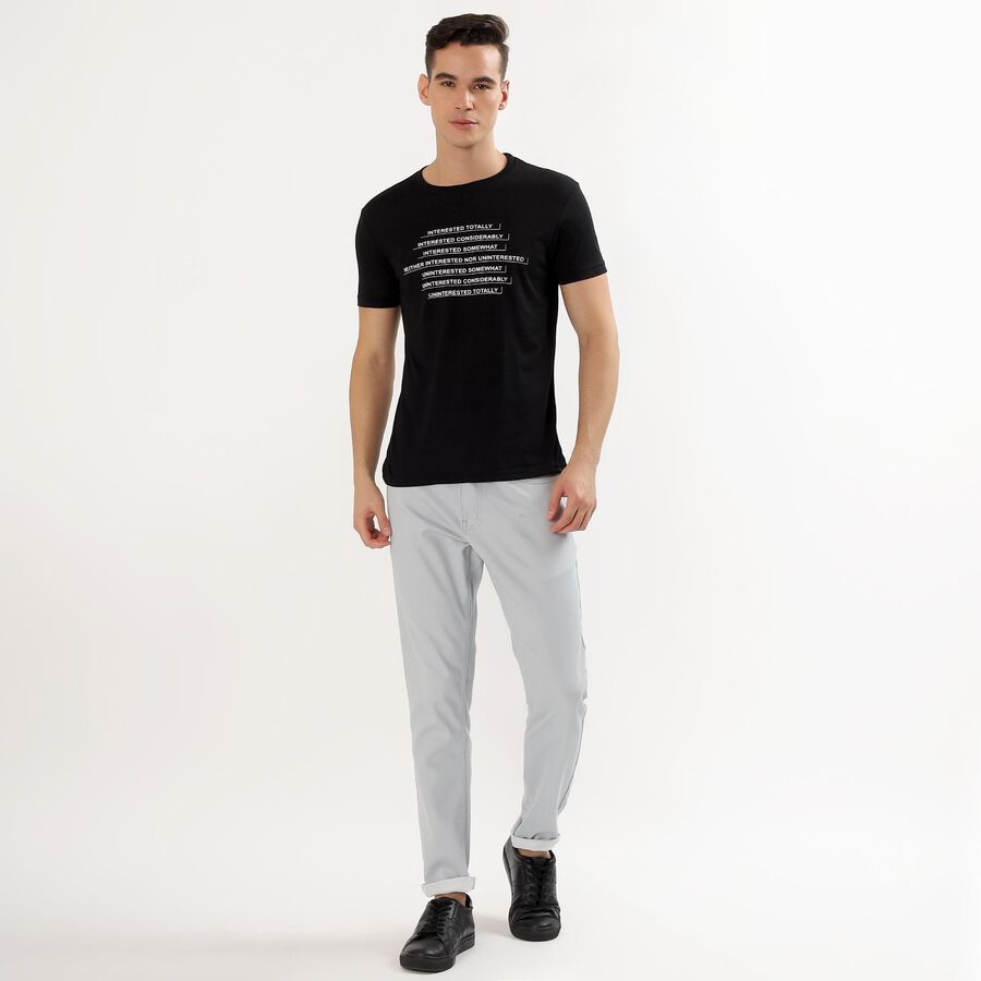 Men's Light Grey Slim Fit Flat-Front Casual Trousers, हल्का नीला, large image number null