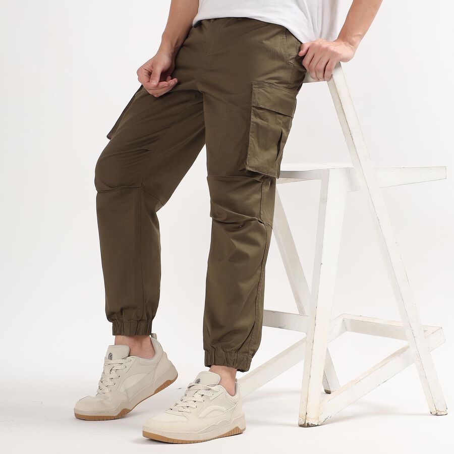 Men's Olive Green Relaxed Fit Cargo Trousers, Olive, large image number null