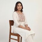 Women's Off White Notch Neck Floral Printed Kurta, Off White, small