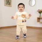Infants' Beige Round Neck Lion Applique Baba Suit, गहरा पीला, small