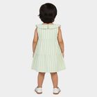 Infants' Green Striped Tiered Sleeveless Cotton Frock, Light Green, small
