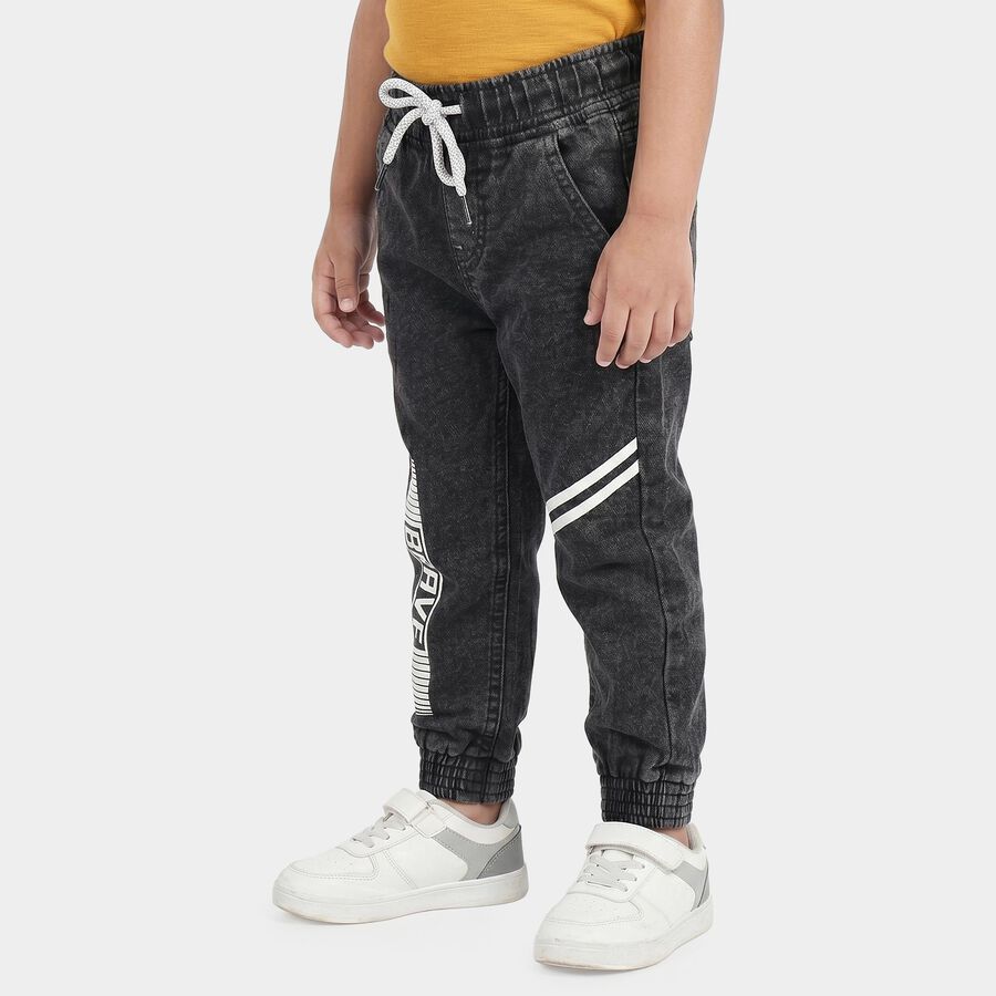 Boys' Dark Grey Charcoal Jogger Fit Printed Jeans, Dark Grey, large
