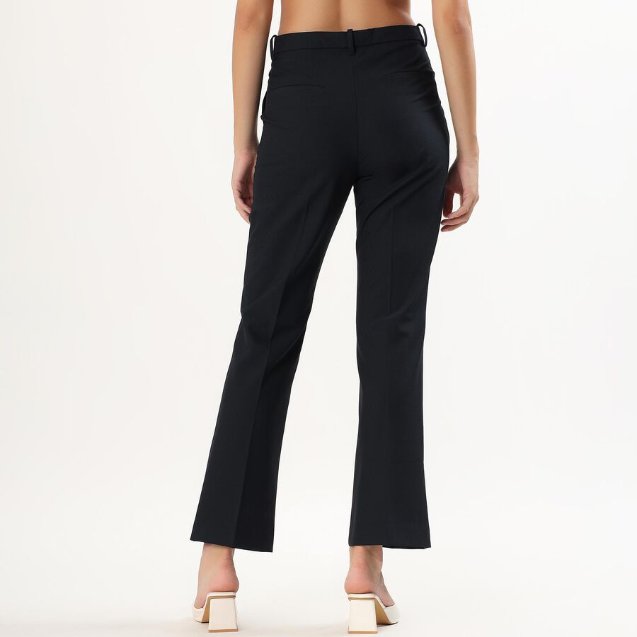 Women's Jet Black Straight Fit Mid-Rise Trousers, नेवी ब्लू, large image number null