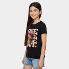 Girls Black Cotton Round Neck Casual T-Shirt, काला, small