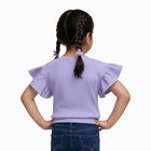 Girls' Lavender Round Neck Ruffle Sleeve Floral T-Shirt, लाइलेक, small