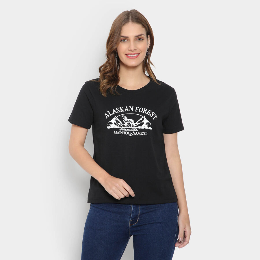 Round Neck T-Shirt, Black, large image number null