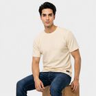 Men's Grey Round Neck Regular T-Shirt, Ecru Melange, small