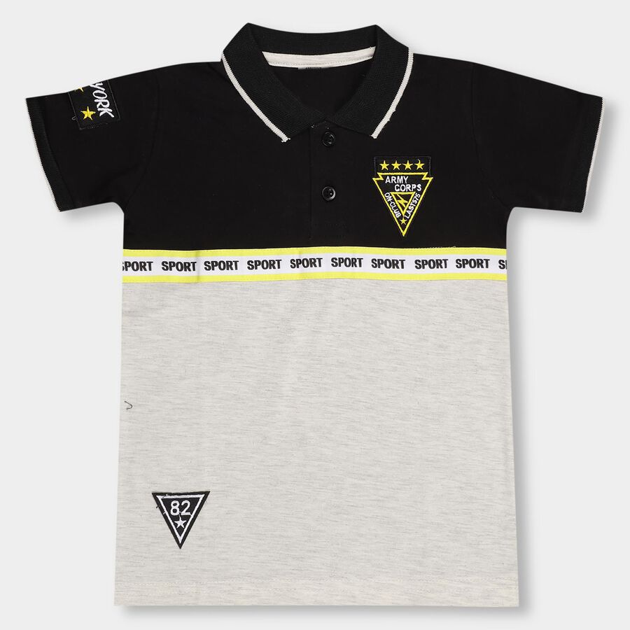 Boys' Collar Half Sleeves T-Shirt , Black, large image number null