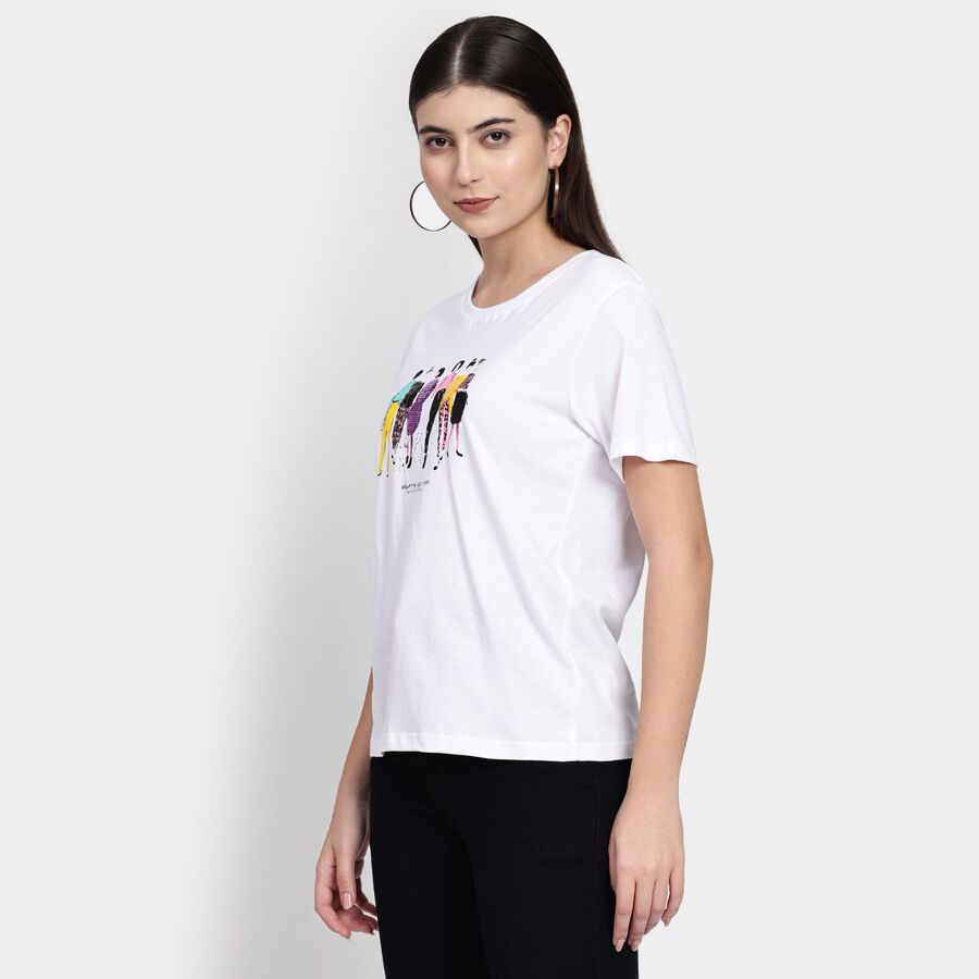 Ladies' Cotton Round Neck T-Shirt, White, large image number null