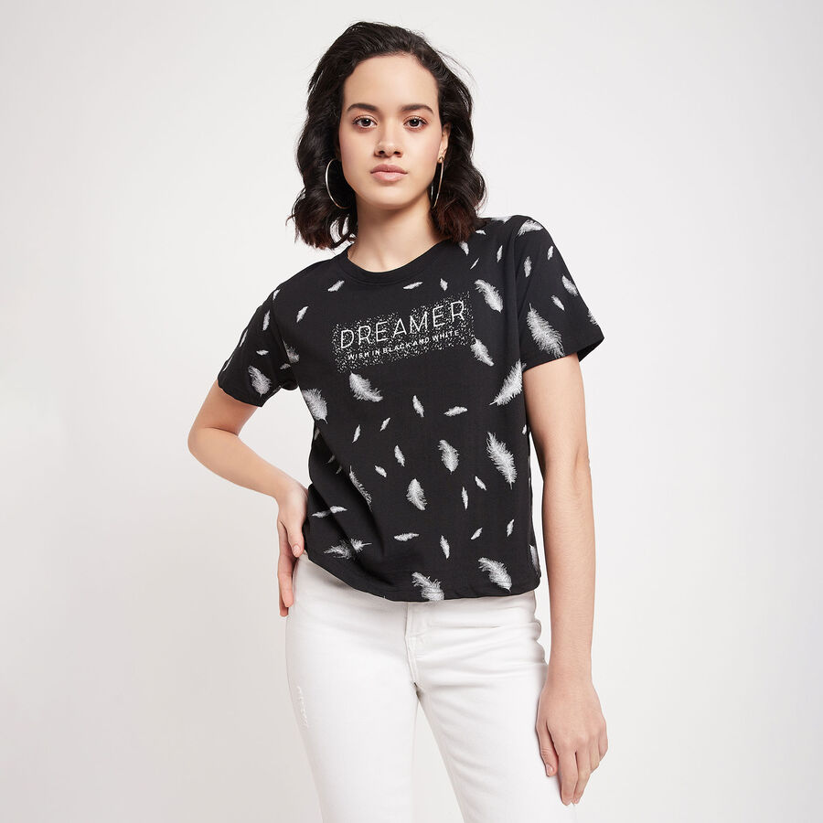 All Over Print Round Neck T-Shirt, Black, large image number null