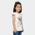 Girls' Off-White Cotton Round Neck Minnie Mouse Printed T-Shirt, ऑफ व्हाइट, small