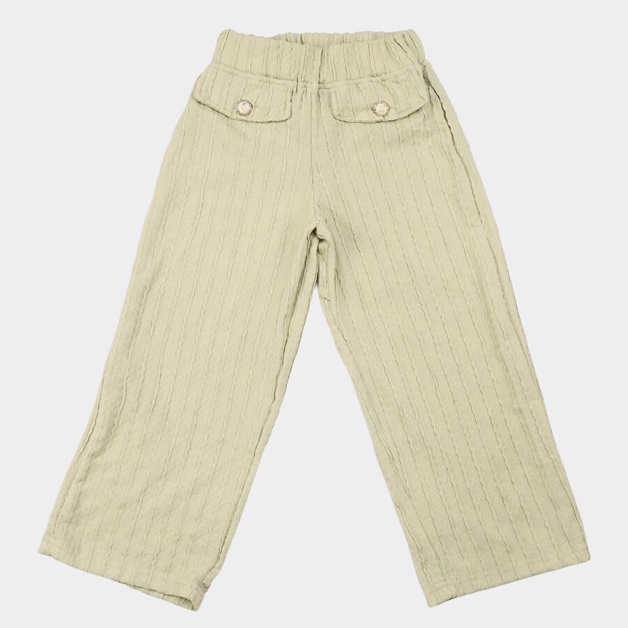 Girls' Mint Green Wide Leg Textured Trousers, हल्का हरा, large