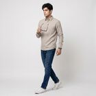 Men's Light Grey Cotton Long Sleeve Collar Shirt, Light Grey, small
