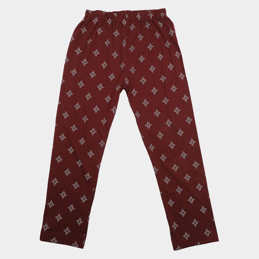 Girls' Wine Straight Fit Geometric Printed Pyjama, वाइन, large