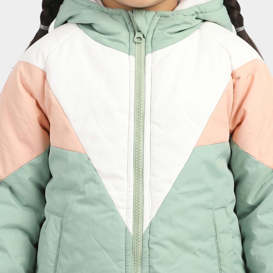 Girls' Mint Green Hooded Puffer Jacket, Light Green, large