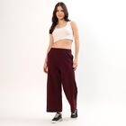 Women's Deep Maroon Wide-Leg Cotton Blend Track Pants, Wine, small image number null