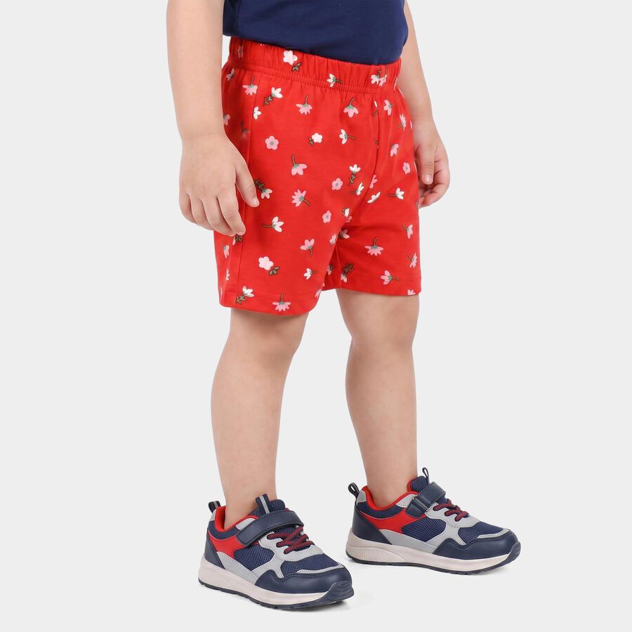 Girls' Red Regular Fit Floral Printed Shorts, लाल, large