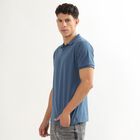 Men's Midnight Blue Polo Collar Casual T-Shirt, Mid Blue, small image number null