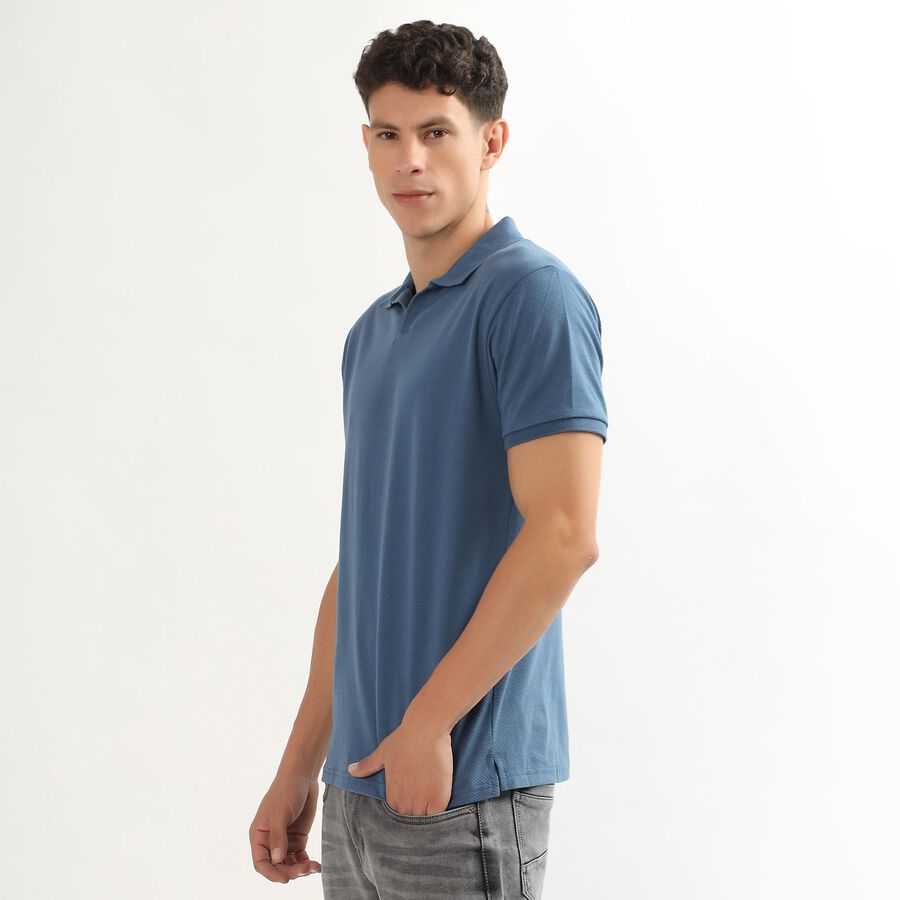 Men's Midnight Blue Polo Collar Casual T-Shirt, Mid Blue, large image number null