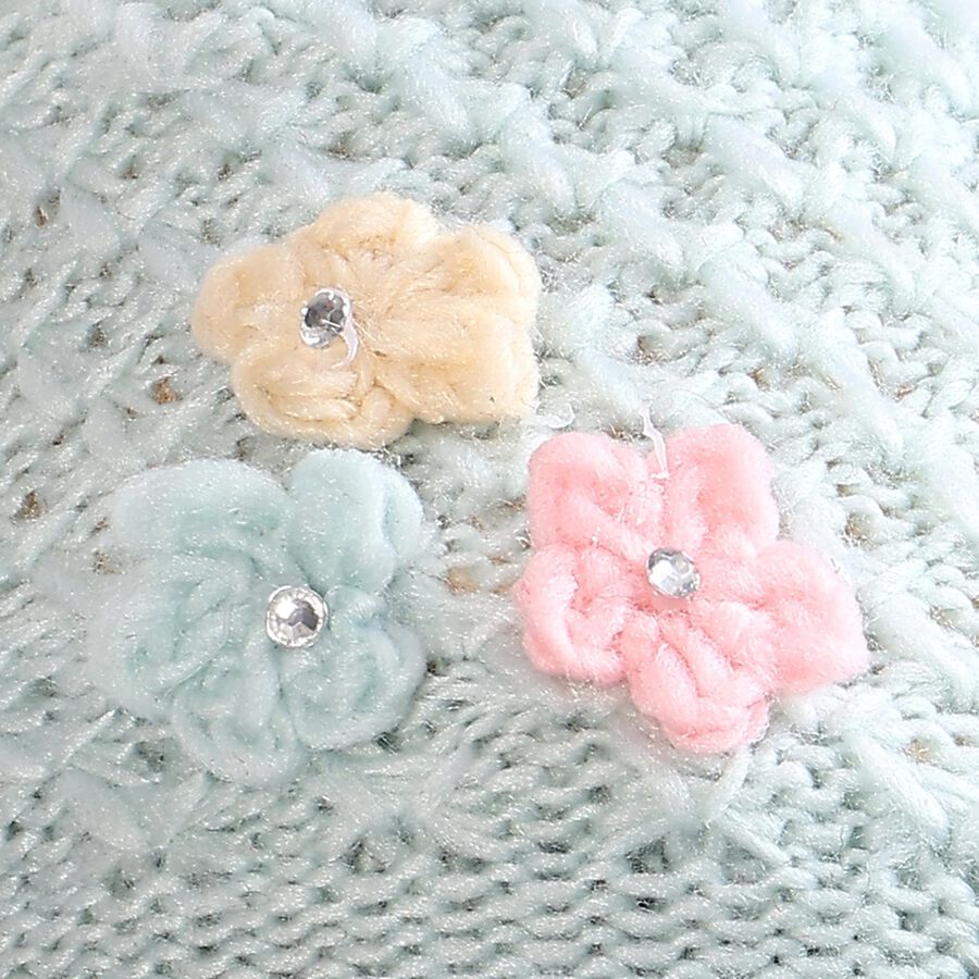 Women's Light Pastel Blue Floral Beanie Cap, हल्का हरा, large image number null