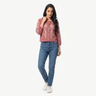 Women's Pink Round Neck Embroidered Crop Top, गुलाबी, small