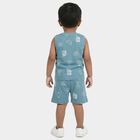 Infants' Teal Cotton Round Neck Graphic Printed Baba Suit, Teal Blue, small