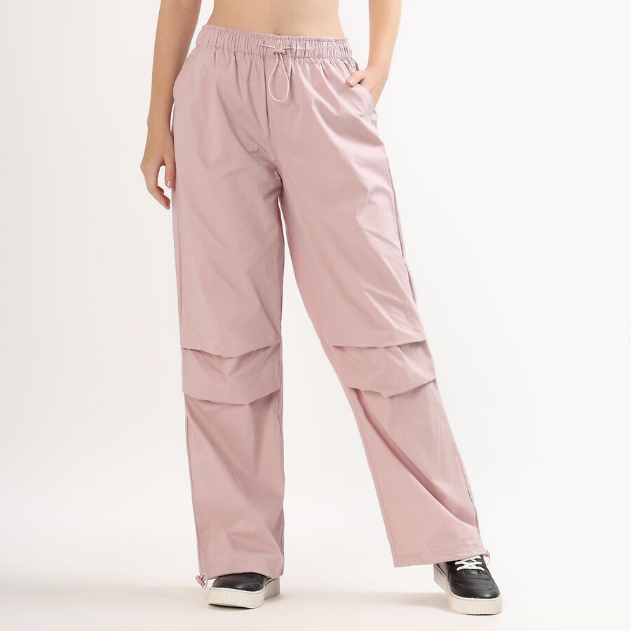 Women's Soft Pink Relaxed Fit Wide-Leg Cargo Pants, Lilac, large