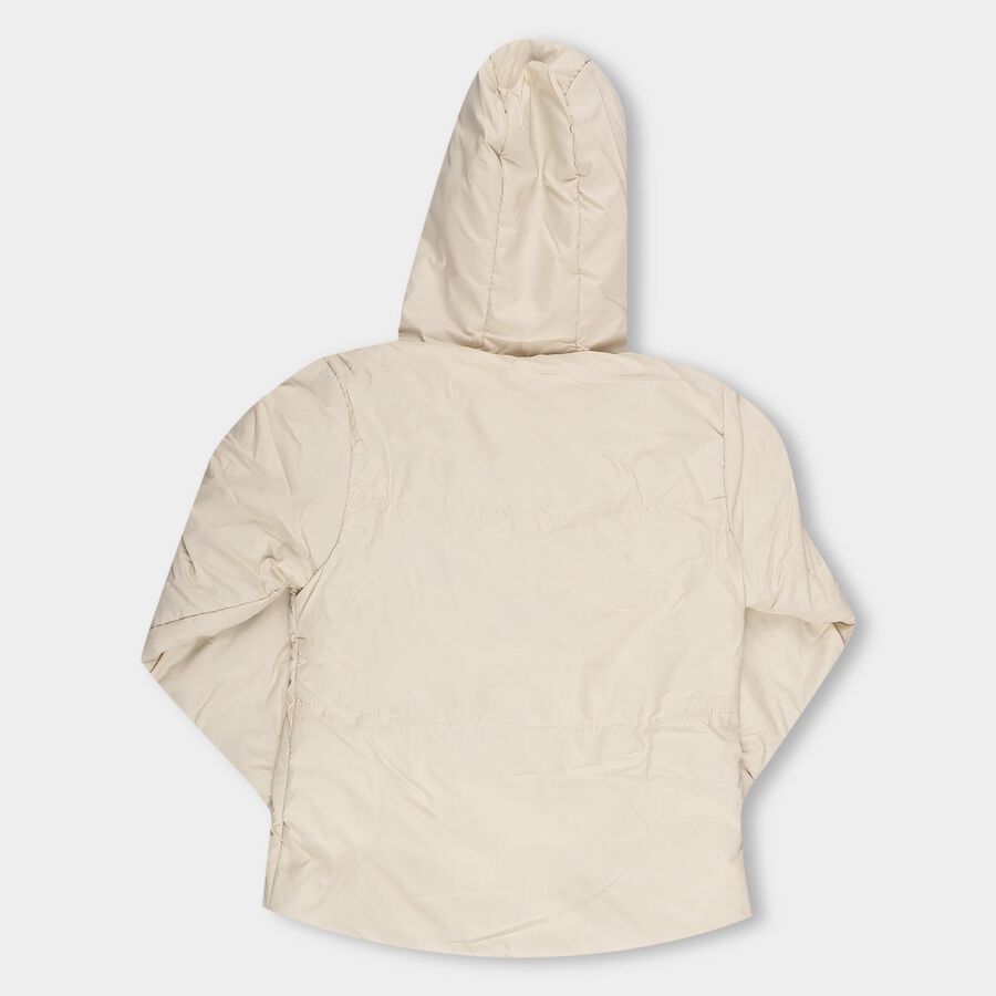 Girls' Soft Beige Hooded Casual Jacket, Beige, large image number null