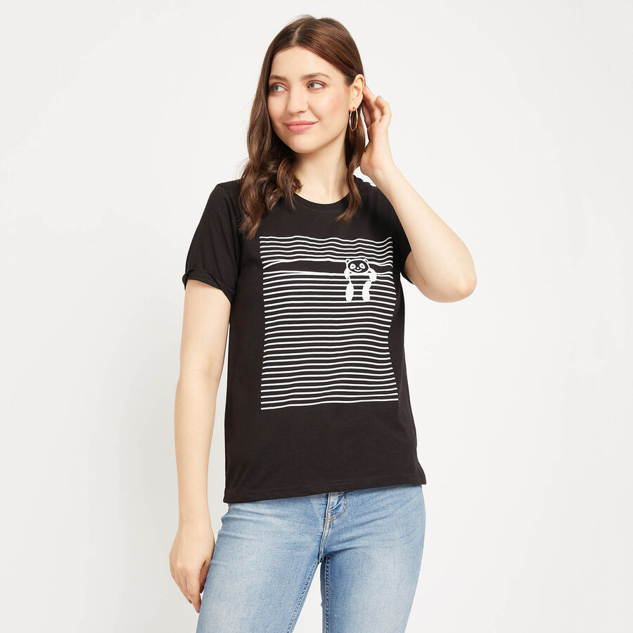 Round Neck T-Shirt, Black, large image number null